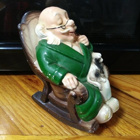 VTG Old man in Rocker w/dog Piggy Banks 1960s - Picture 1 of 7